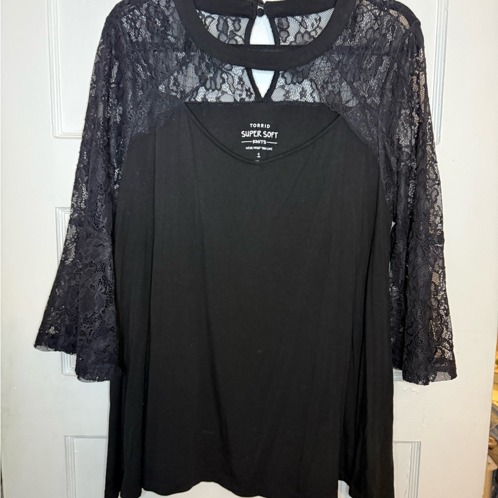 Torrid Black Super Soft Knit Top with Lace Detail